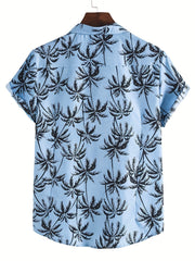 Coconut Tree Print Hawaiian Shirt Men's Casual Short Sleeve Vacation Resort Top