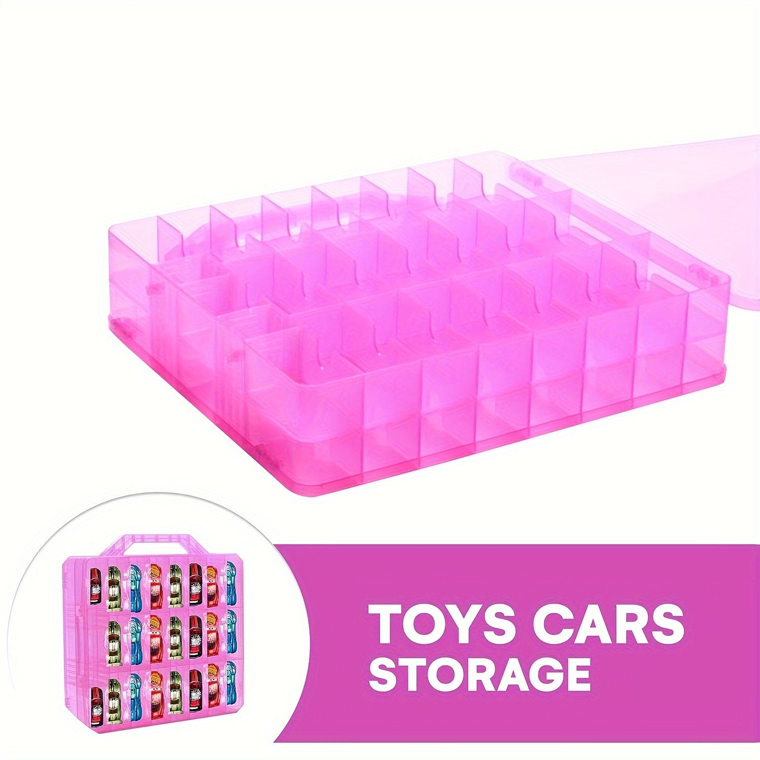 Toy Car Storage Organizer Display Cases 48 Compartments Portable Organizer