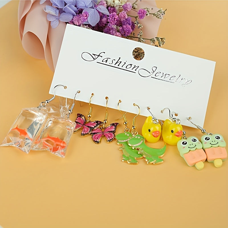 5 Pairs Girls Animal Drop Earrings for Party Birthday Gift
