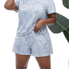 Retro Floral Print Tee & Shorts Pajama Set