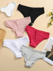 5 Pcs Ribbed Sports Panties Comfy & Breathable Hipster Panties