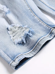 Slim Fit Ripped Denim Shorts Men Casual Street Style High Stretch