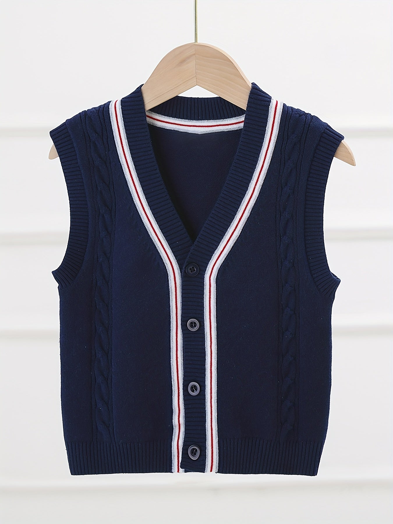 Boys College V Neck Knitted Sleeveless Fitness Sweater Vest