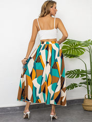 Geo Print Elastic Waist Swing Skirt