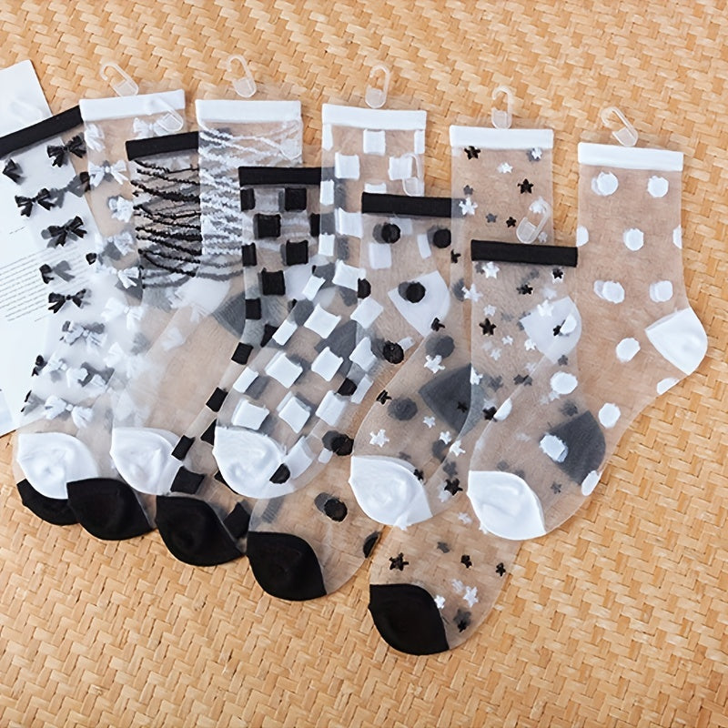 5 Pairs Geometric Pattern Sheer Mesh Socks Women's Stockings
