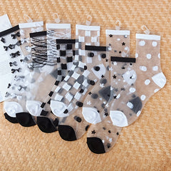 5 Pairs Geometric Pattern Sheer Mesh Socks Women's Stockings