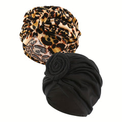 Leopard Print Turban Cap Set Chemo Cap Ramadan Beanie