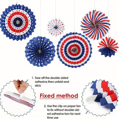 Patriotic 4th of July Decorations Set Hanging Paper Fans Pompoms Flowers