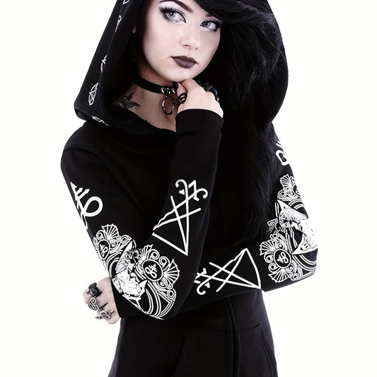 Gothic Hoodie Sun Moon Print Sweatshirt Punk Goth Clothes Long Sleeve
