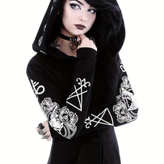 Gothic Hoodie Sun Moon Print Sweatshirt Punk Goth Clothes Long Sleeve