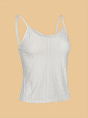 Eyelet Spaghetti Straps Cami Top with Lace Trim