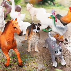 Realistic Farm Animal Set - 12pcs PVC Model Pigs Turkeys Sheep Rabbits