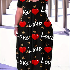 Casual Dress Women's Plus Letter & Heart Print Maxi Dress