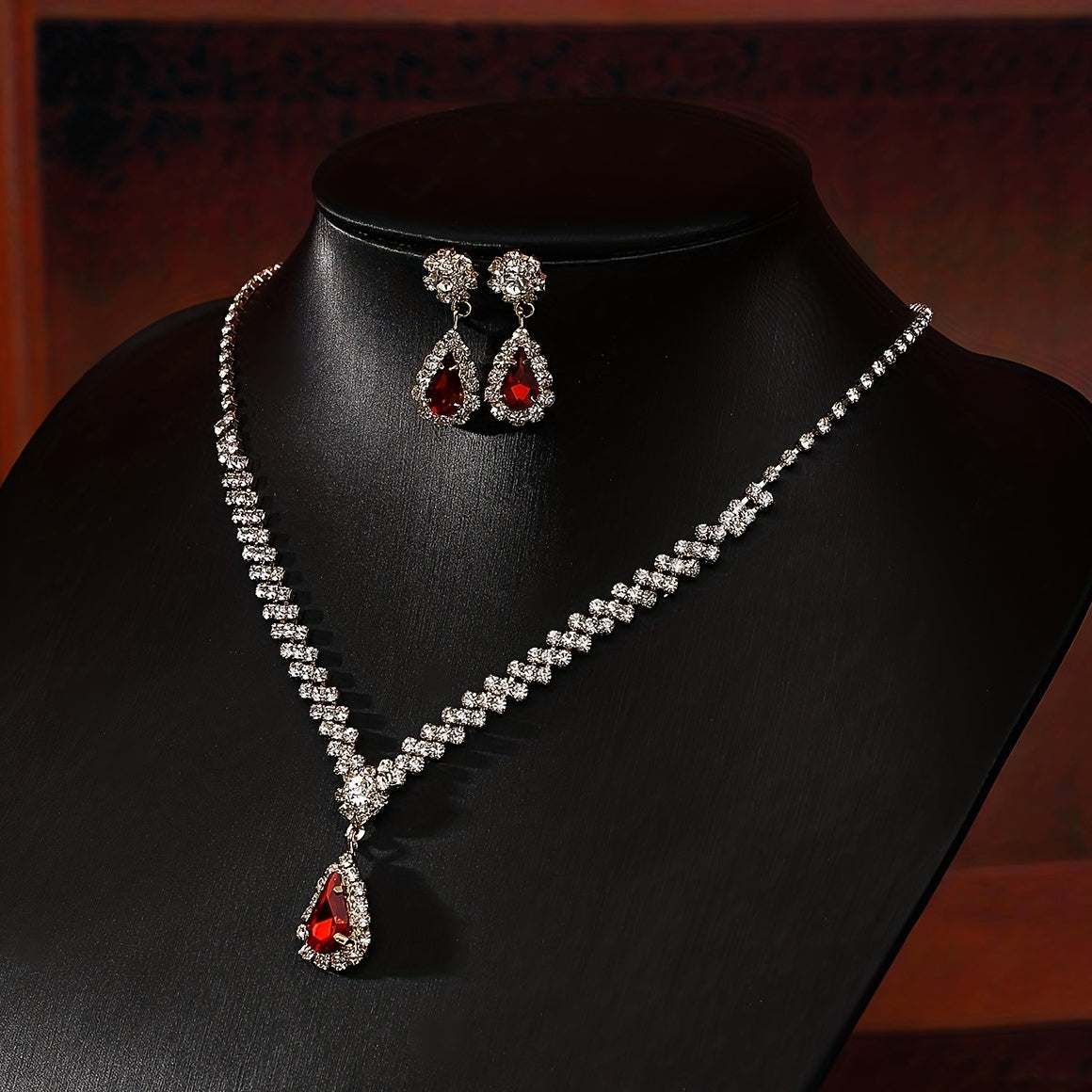Rhinestone Pendant Necklace Earrings Set for Party Prom