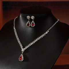 Rhinestone Pendant Necklace Earrings Set for Party Prom