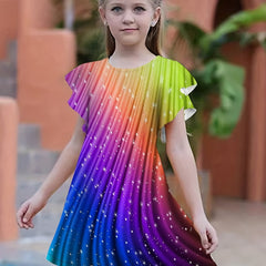 Girls Rainbow Flutter Trim Dress