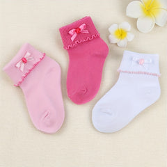 3 Pairs Girls Bowknot Lace Crew Socks