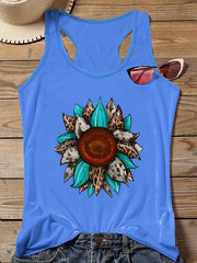 Casual Tank Top Women's Plus Leopard Sunflower Letter Print