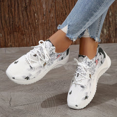Women's Butterfly Print Sock Sneakers Breathable Lace Up Low Top Running Shoes