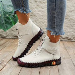 Women's High Top Hook & Loop Ankle Boots Soft Sole Flat Shoes