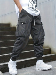Men's Drawstring Cargo Pants Casual Outdoor Baggy Trousers