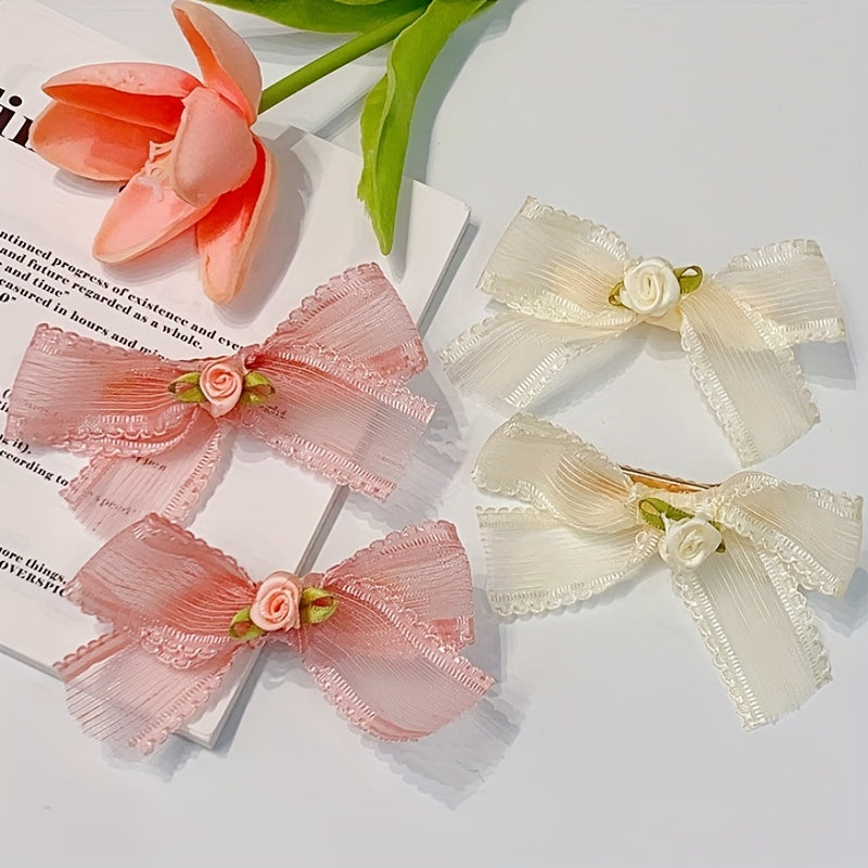 Mesh Bow Flowers Hair Clips for Girls Party Accessories