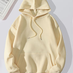 Women's Solid Hoodie Kangaroo Pocket Long Sleeve Pullover