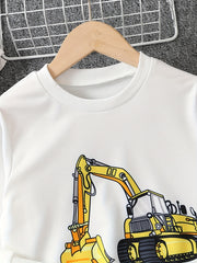 Boys Cartoon Digger Print Sweatshirt Long Sleeve Crew Neck Tops