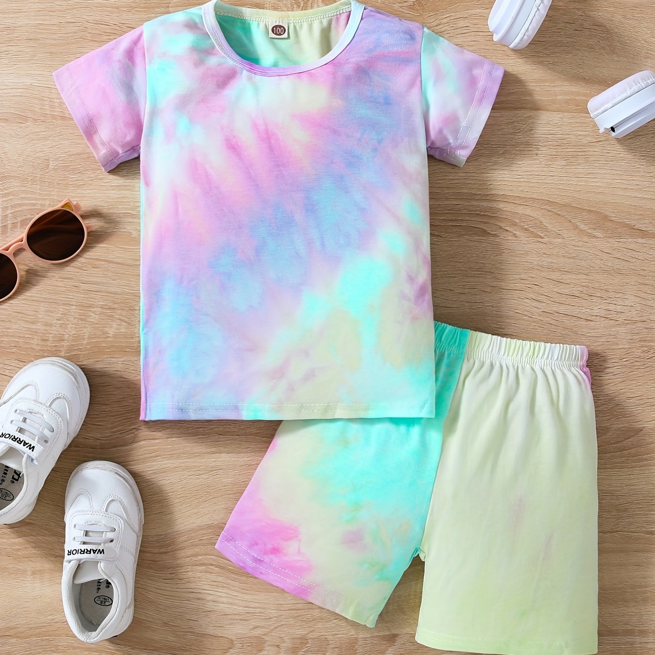 2pcs Girls Tie Dye T Shirts & Shorts Set Kids Summer Clothes