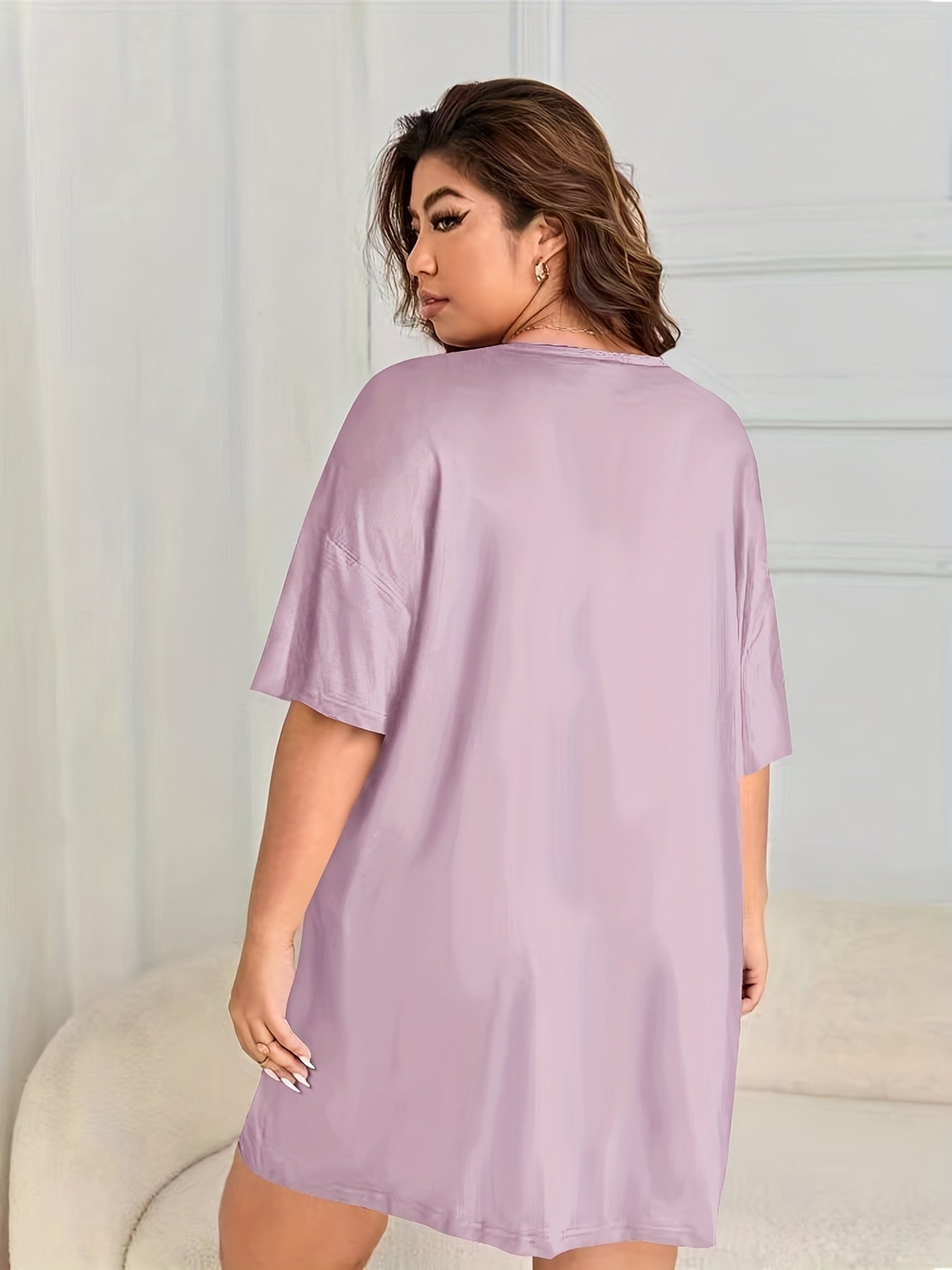 Retro Nightdress Women's Plus Letter & Car Print Short