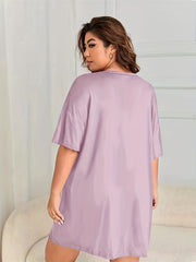 Retro Nightdress Women's Plus Letter & Car Print Short