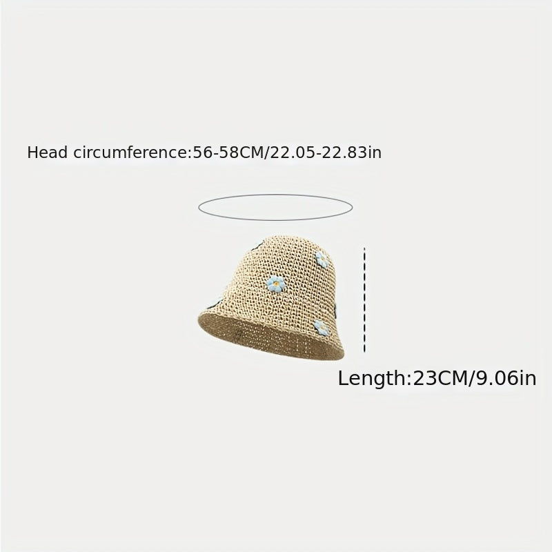 Flower Decor Sun Hat UV Protection Crochet Straw Hat