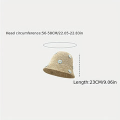 Flower Decor Sun Hat UV Protection Crochet Straw Hat