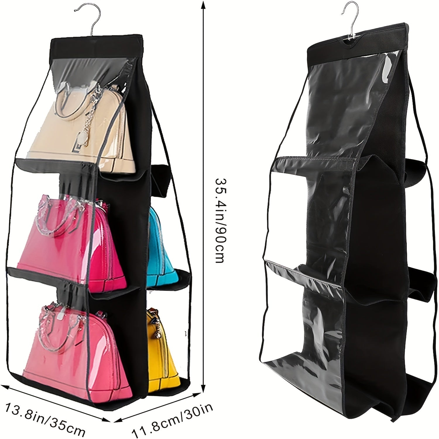 2pcs Hanging Purse Organizers 6 Pockets Clutch Tote Bag Storage