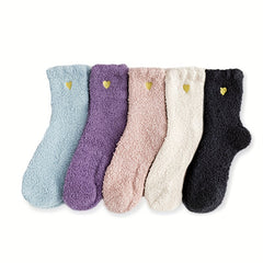 8 Pairs Heart Embroidery Socks Cozy & Warm Fuzzy Women's Stockings