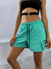 Casual Loose Drawstring Waist Shorts with Flap Pockets for Women