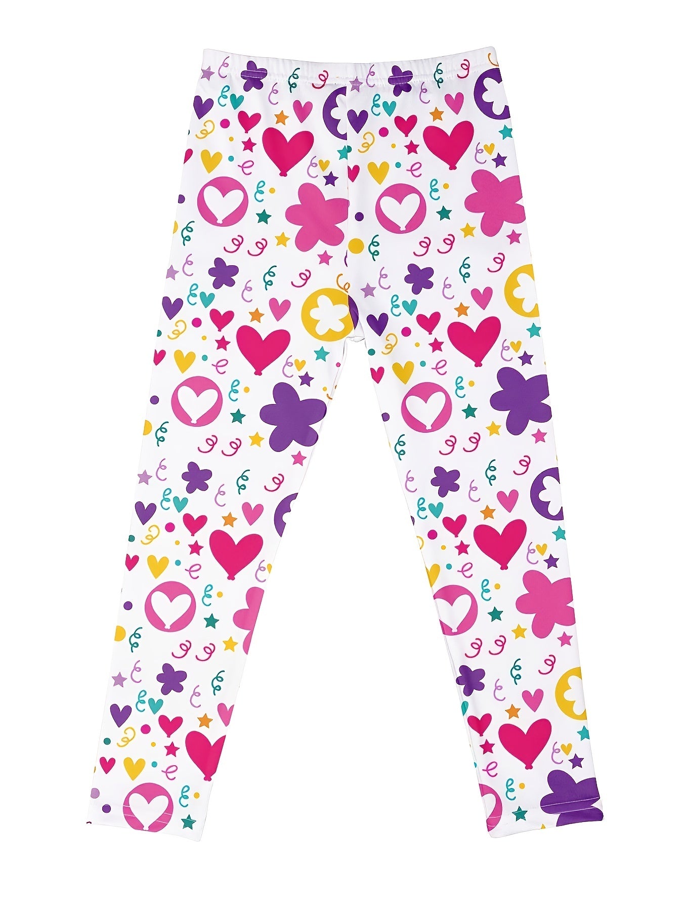 3pcs Girls Striped Camouflage And Heart Flowers Athletic Leggings