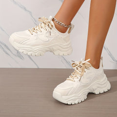 Women's Platform Mesh Sneakers Lace Up Low Round Toe Heightening Non slip Shoes