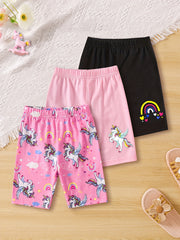 Girls Unicorn And Rainbow Print Quick drying Shorts For Summer