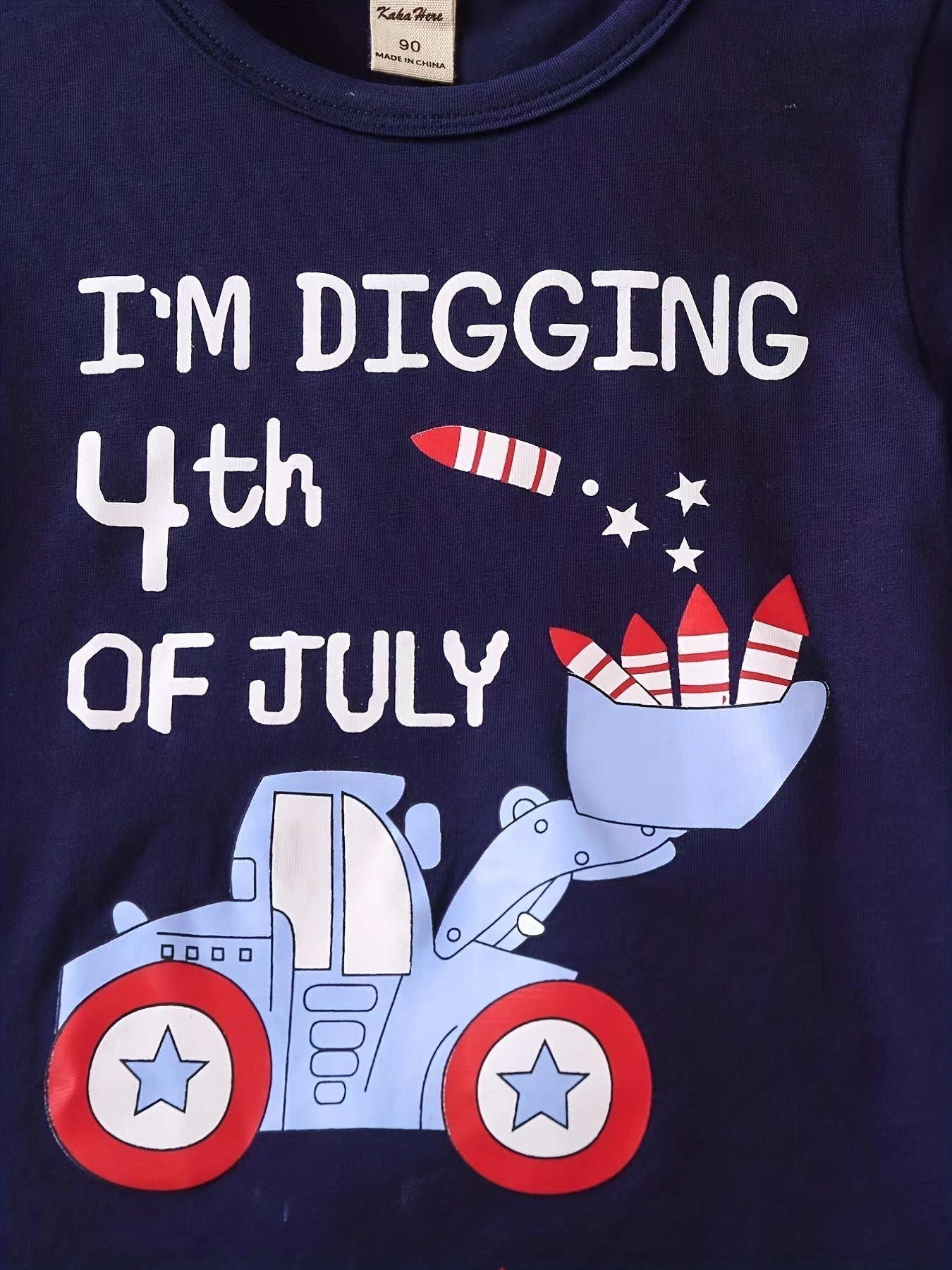 4th Of July Excavator & Rocket Print Pajamas Set Short Sleejsones Tops & Bottoms