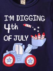 4th Of July Excavator & Rocket Print Pajamas Set Short Sleejsones Tops & Bottoms