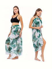 Print Cover Up Wrap Semi Sheer Tie Side Beachwear Skirt