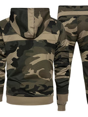 Men's Camo Hoodie & Jogger Set for Fall & Winter Sports