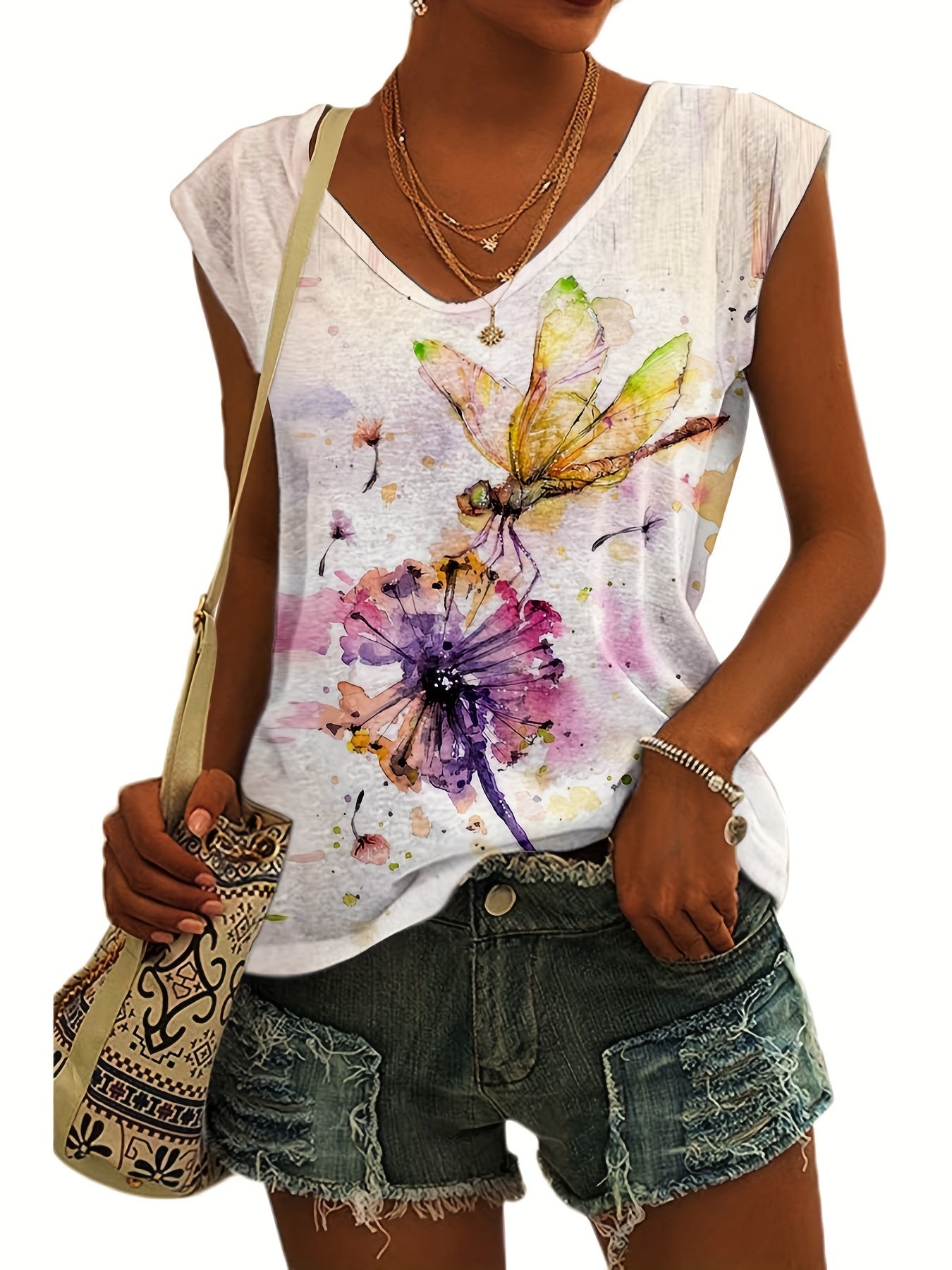 Floral Print V-Neck Tank Top for Women