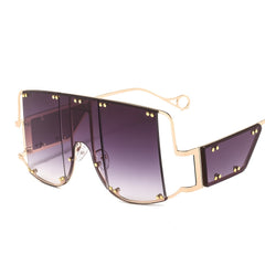 Oversized Square Sunglasses Women Big Frame Rimless Vintage Shield UV400