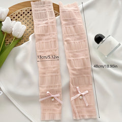 1 Pair Lace Loose Sleeves Embossed Bow Ice Gloves Extended Sunscreen