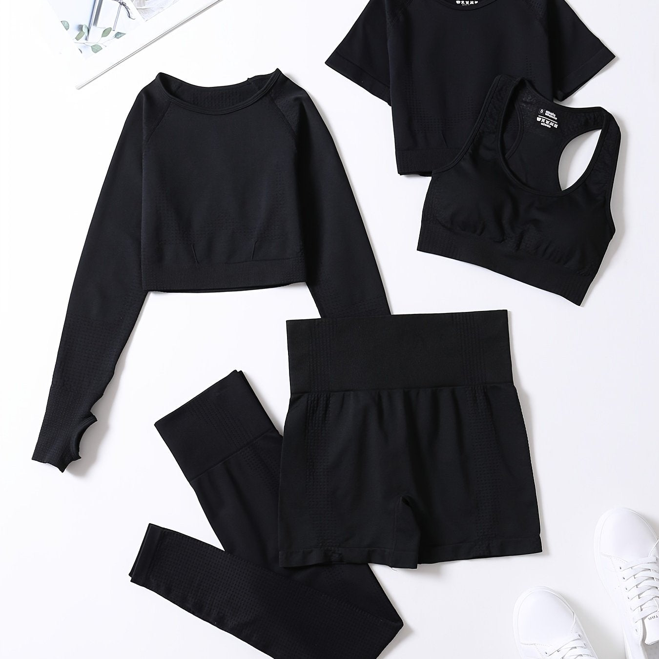 5pcs Seamless Yoga Suits Tank Top & Cropped Top & Long S