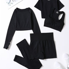5pcs Seamless Yoga Suits Tank Top & Cropped Top & Long S