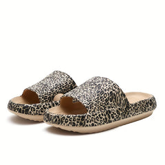 Leopard Print Pillow Slides Women's Open Toe Bath Shoes