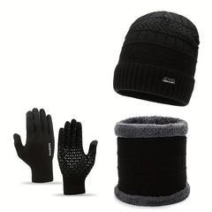 Winter Knitted Hat Scarf Gloves Set Outdoor Warm Coldproof Windproof